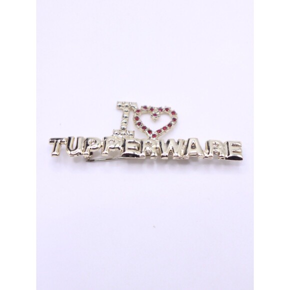Jewelry - Vtg I Love Tupperware Sales Rep Brooch Pin - with Rhinestones